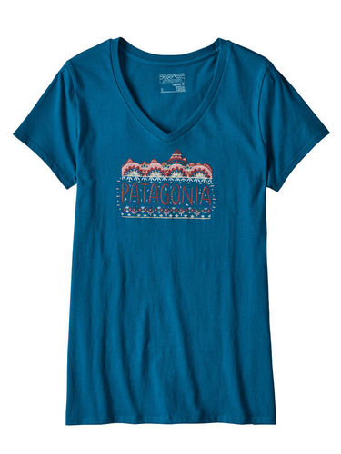 Patagonia Women's Fitz Roy Cotton V-Neck T-Shirt (Big Sur Blue)