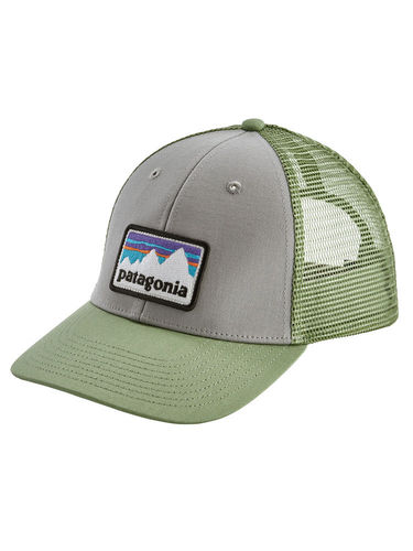 Patagonia Shop Sticker Patch LoPro Trucker Hat (Drifter Grey w/Matcha Green)