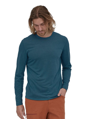 Patagonia Heren Long-Sleeved Cap Cool Merino Blend Shirt (Wavy Blue)