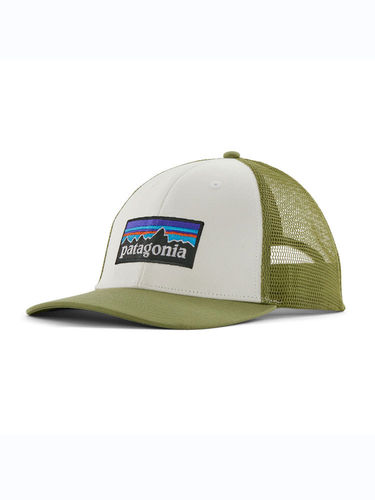 Patagonia P-6 Logo LoPro Trucker Hat (White w/Buckhorn Green)