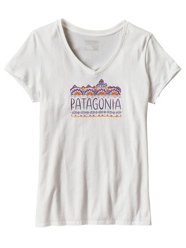 Patagonia Dames Fitz Roy Cotton V-Neck T-Shirt (White)