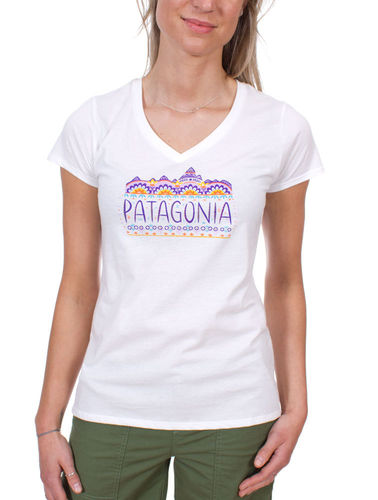 Patagonia Women's  Femme Fitz Roy Cotton V-Neck T-Shirt (White)