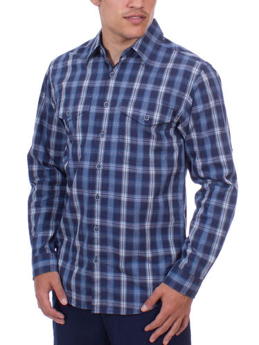 ExOfficio Heren BugsAway Sol Cool Plaid Long Sleeve (Navy)