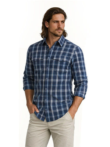 ExOfficio Heren BugsAway Sol Cool Plaid Long Sleeve (Navy)