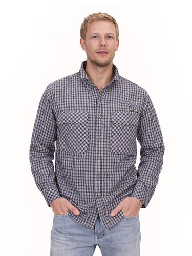ExOfficio Heren Air Strip Micro Plaid Long Sleeve (Black/ Cement)