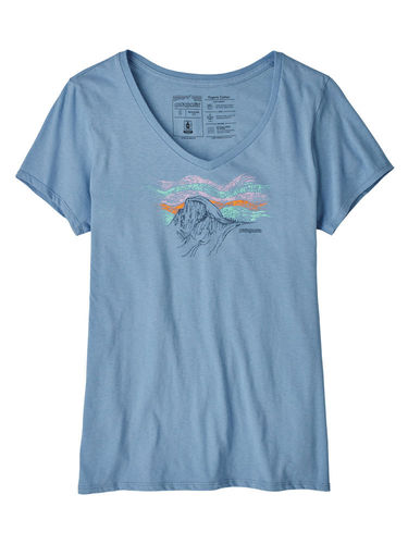 Patagonia Dames Raindrop Peak Organic V-Neck T-Shirt (Railroad Blue)