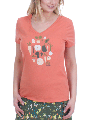 Patagonia Wm's Harvest Haul Organic V-Neck T-Shirt (Quartz Coral)