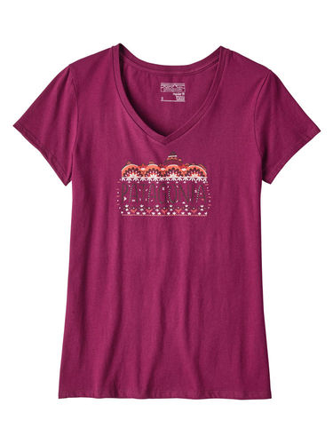 Patagonia Women's Fitz Roy Cotton V-Neck T-Shirt (Magenta)