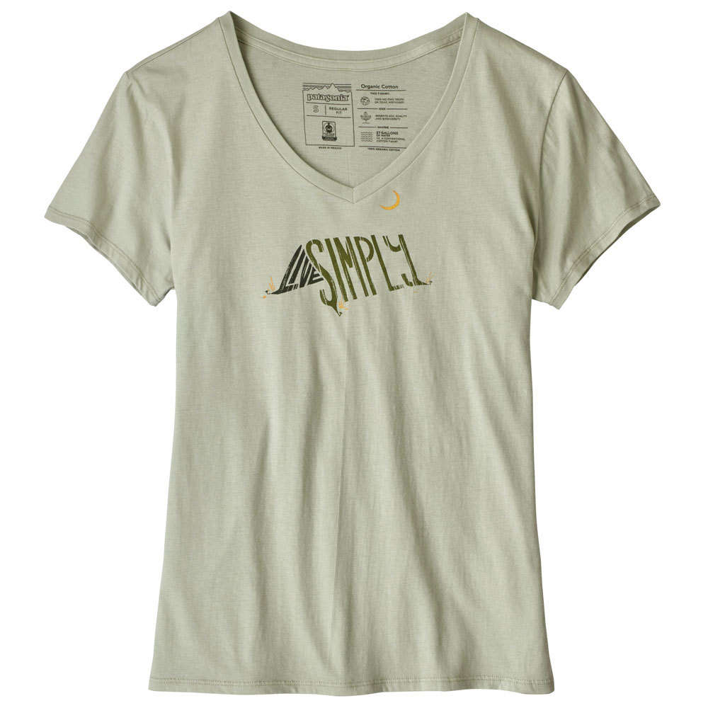 Patagonia Dames Live Simple Sleeping Out V-Neck T-Shirt (Desert Sage)