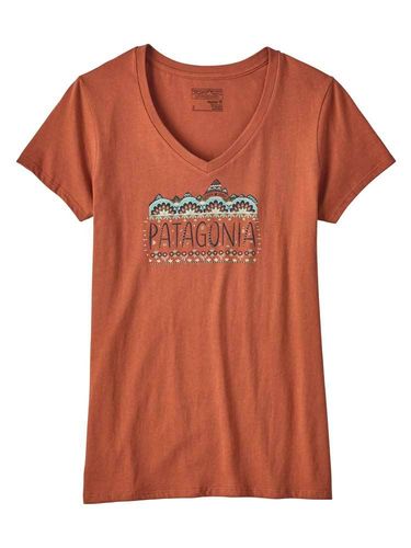 Patagonia Dames Fitz Roy Cotton V-Neck T-Shirt (Canyon Brown)