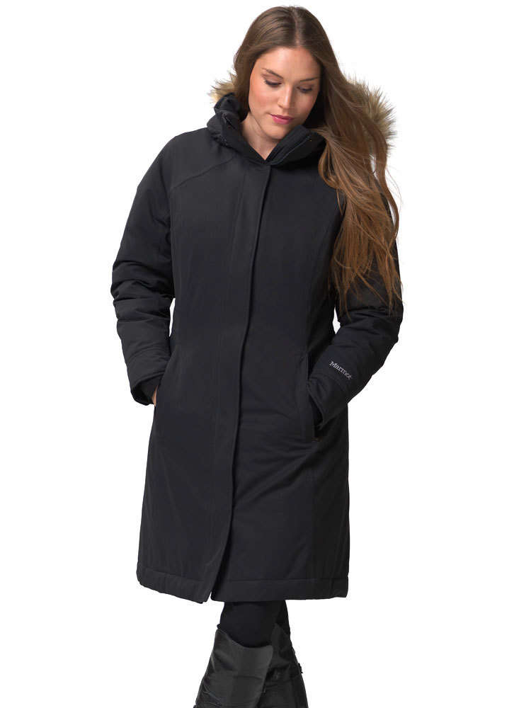 Marmot Women S Chelsea Coat Black, Womens Black Winter Coat With Belt