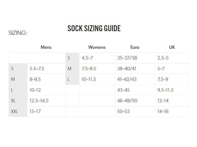 Darn Tough Sock Size Chart