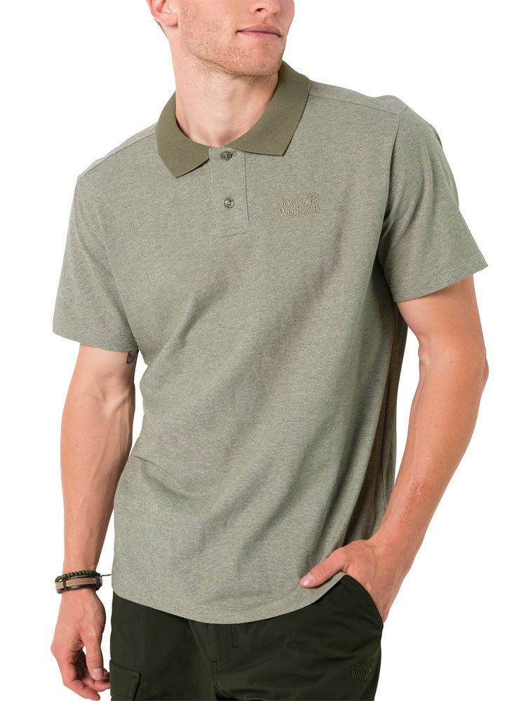 Jack Wolfskin Men s Pique Polo Khaki Outdoor Polo