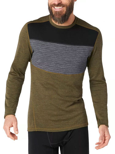 Smartwool Heren Classic Thermal Merino Base Layer Colorblock Crew (Military Olive Heather)