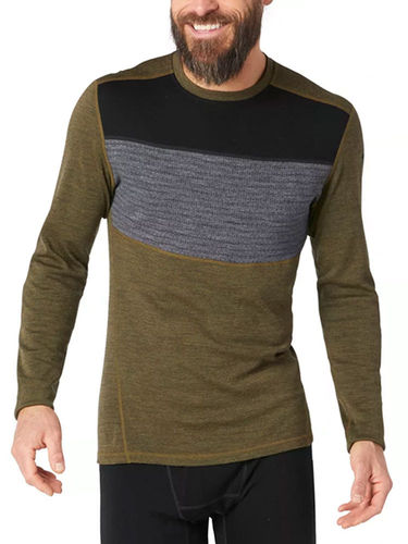 Smartwool Men's Merino 250 Baselayer Colorblock Crew (Military Olive Heather)