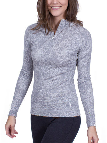 Smartwool Dames Merino 250 Baselayer Pattern 1/4 Zip (Light Gray Traced Dahlia)