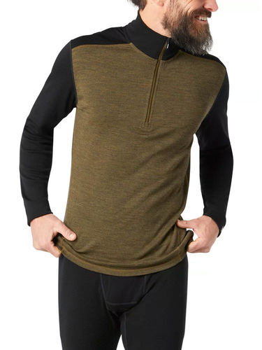 Smartwool Men's Merino 250 Base layer 1/4 Zip (Military Olive Heather/ Black)