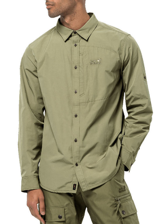 Jack Wolfskin Men's Lakeside Roll-Up Shirt (Khaki) Summer Shirt