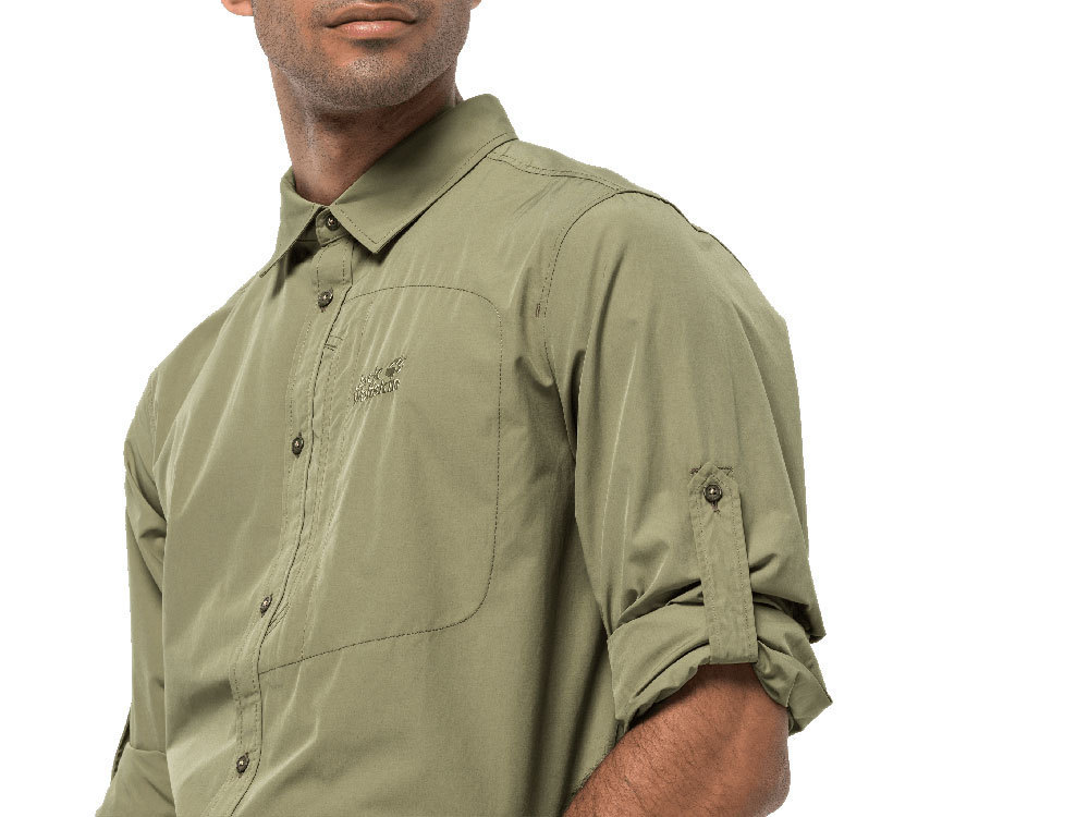 Cyclopen Afslachten Varen Jack Wolfskin Heren Lakeside Roll-Up Shirt (Khaki) Zomer Hemd met Lange  Mouwen