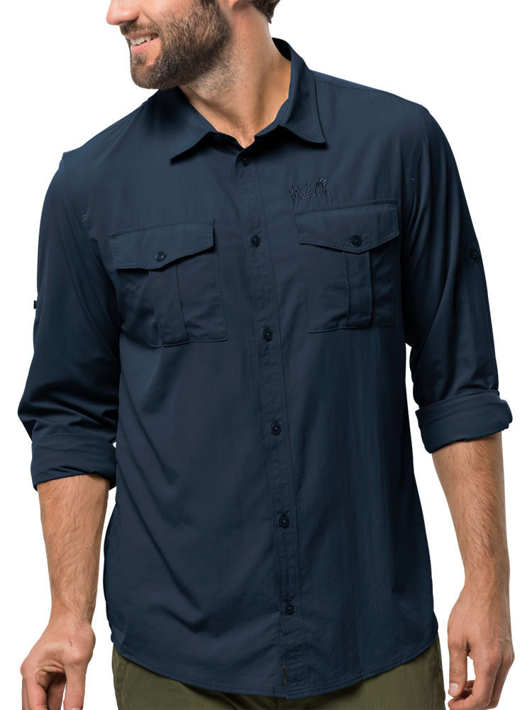 Jack Wolfskin Men's Atacama Roll-Up Shirt (Night Blue) Safari Shirt