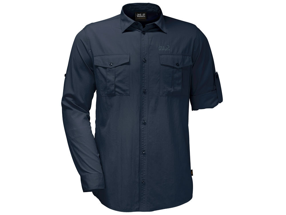 Jack Wolfskin Men\'s Atacama Roll-Up Shirt (Night Blue) Safari Shirt