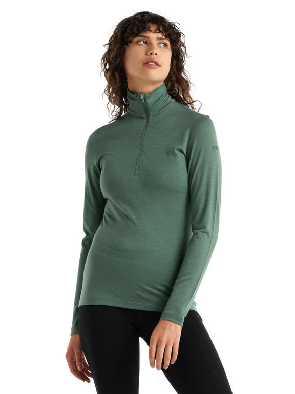 Draak Ellende Voordracht Icebreaker Dames 200 Oasis LS Half Zip (Sage) Merino Ondergoed