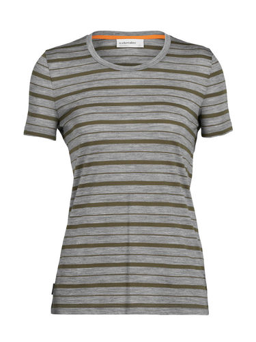 Icebreaker Dames Wave SS Stripe Tee (Metro Heather/ Loden)