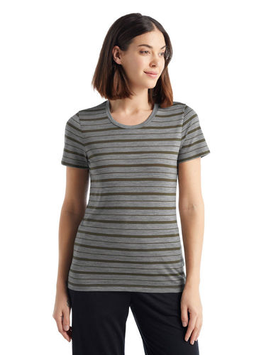 Icebreaker Dames Wave SS Stripe Tee (Metro Heather/ Loden)