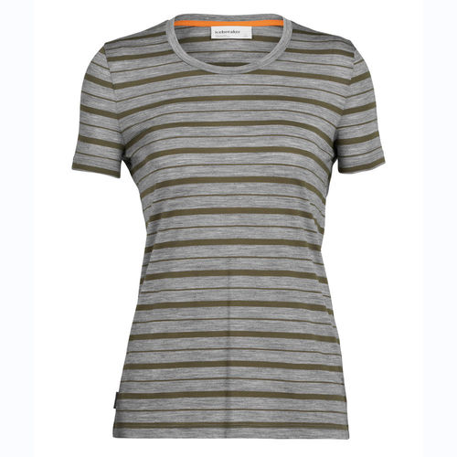 Icebreaker Women s Wave SS Stripe Tee Metro Heather Loden Merino Tencel Top