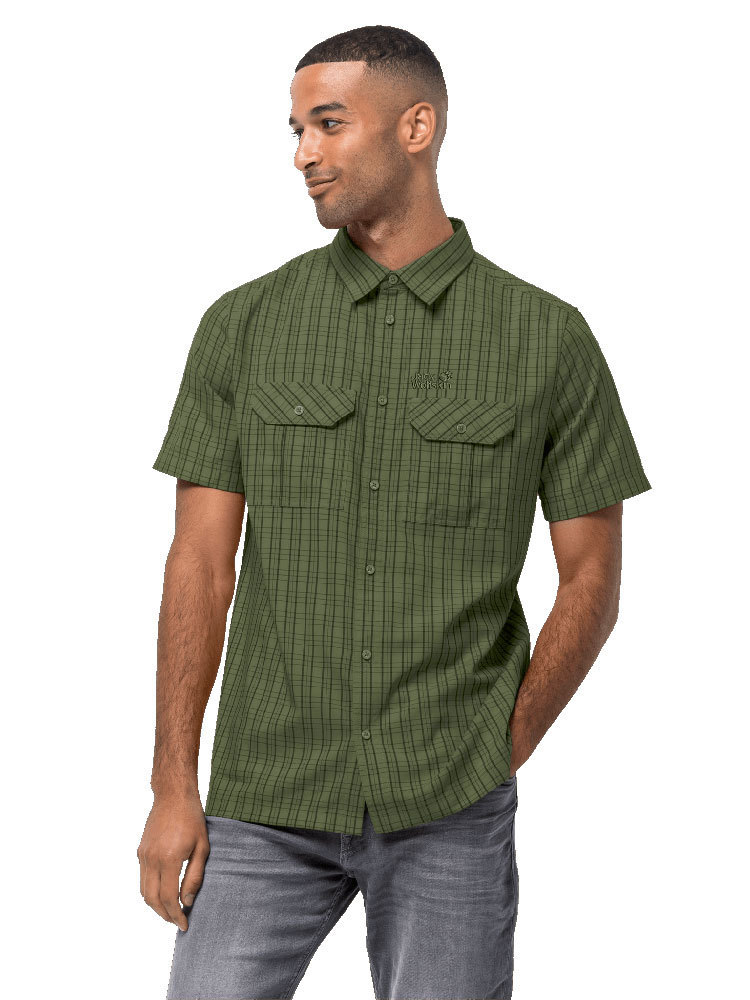 Jack Wolfskin Men's Thompson Shirt (Greenwood Checks) Summer Shirt