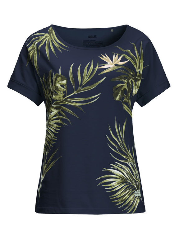 Jack Wolfskin Women s Tropical Leaf Tee Midnight Blue Top
