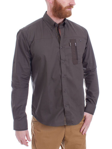 Pinewood Heren Tiveden TC-Stretch Anti-Insect LS Shirt (D.Olive/ Suede Brown)