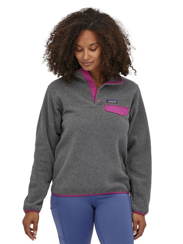 Patagonia Dames Lightweight Synchilla Snap-T Fleece Pullover (Nickel w/Amaranth Pink)