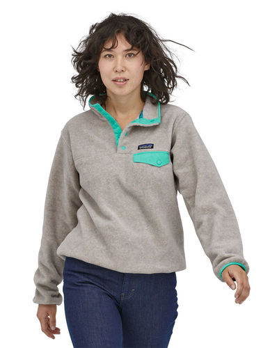 Patagonia Dames Lightweight Synchilla Snap-T Fleece Pullover (Oatmeal Heather w/Fresh Teal)