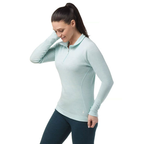 Smartwool Women's Classic Thermal Merino250 Base Layer 1/4 Zip (Bleached  Aqua Heather) Merino Baselayer Underwear