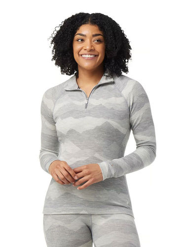 Smartwool Women's Classic Thermal Merino250 Pattern Baselayer 1/4 Zip (Light Grey Mountain Scape)