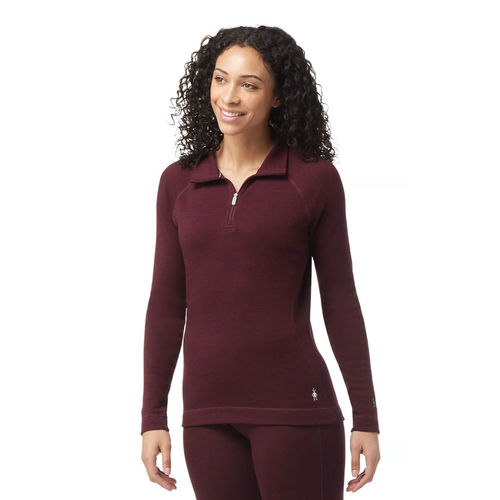 Smartwool Women's Classic Thermal Merino250 Base Layer 1/4 Zip (Black  Cherry Heather)