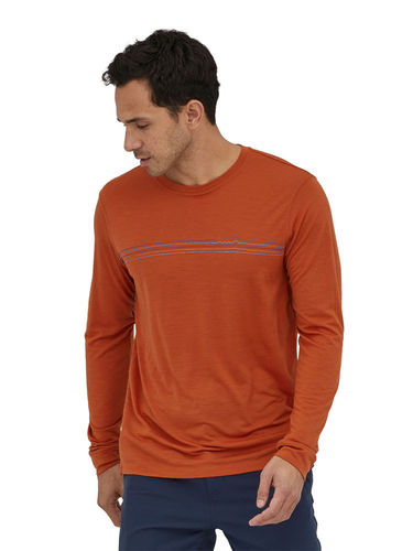 Patagonia Heren Long-Sleeved Cap Cool Merino Graphic Shirt (Fitz Roy Fader: Sandhill Rust)