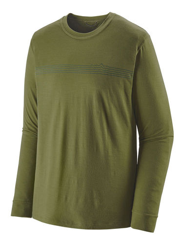 Patagonia Heren Long-Sleeved Cap Cool Merino Graphic Shirt (Fitz Roy Fader: Palo Green)