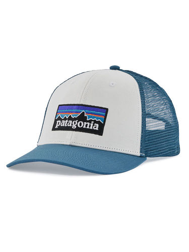 Patagonia P-6 Logo LoPro Trucker Hat (White w/Wavy Blue)