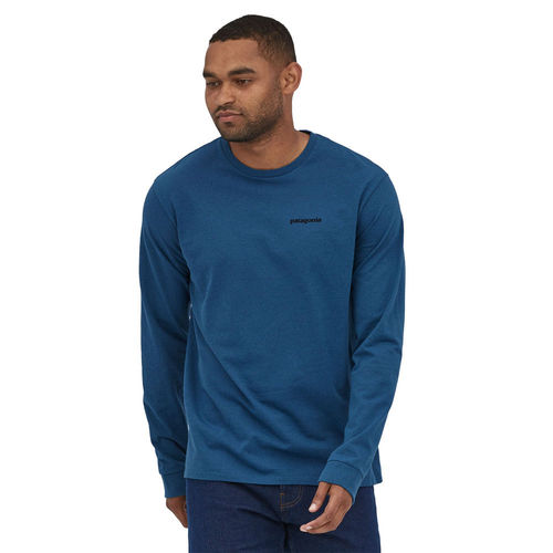 Patagonia Men s Long Sleeved P 6 Logo Responsibili Tee Wavy Blue Shirt