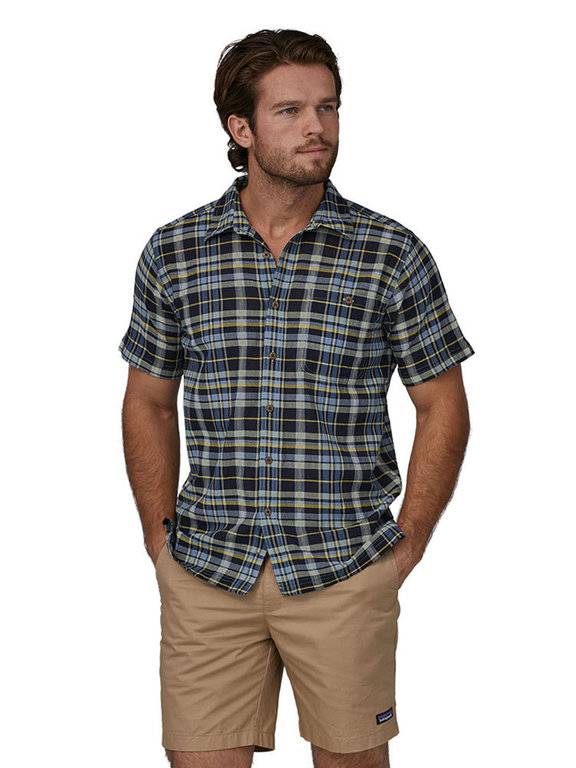 Patagonia Men s A C Shirt Paint Plaid Tidepool Blue Organic Cotton