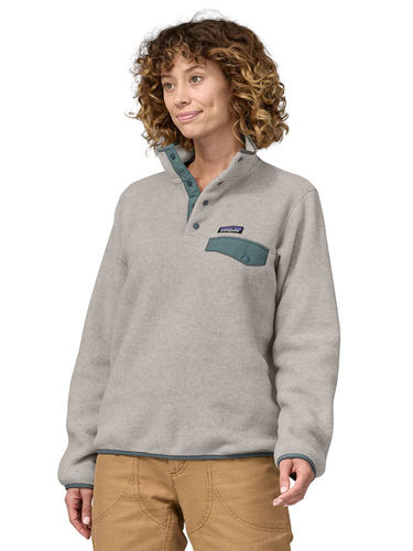 Patagonia Dames Lightweight Synchilla Snap-T Fleece Pullover (Oatmeal Heather w/Nouveau Green)