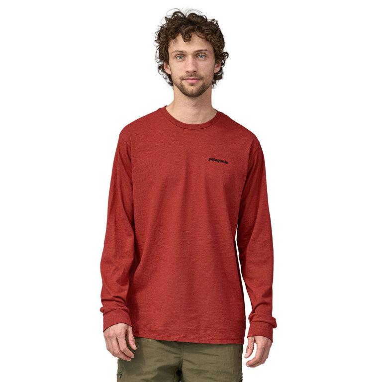 Patagonia Men s Long Sleeved P 6 Logo Responsibili Tee Burl Red Shirt