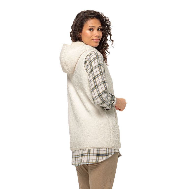 Jack Wolfskin Women's High Curl Long Vest (Cotton White) Fleece Jacket