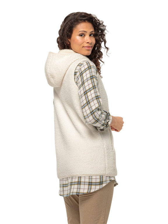 White) (Cotton Women\'s High Jacket Fleece Jack Long Vest Wolfskin Curl