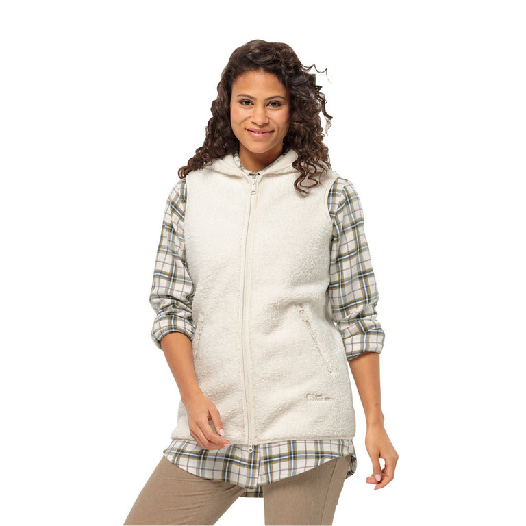 Jack Wolfskin Women s High Curl Long Vest Cotton White Fleece Jacket