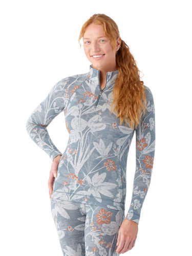 Smartwool Women's Classic Thermal Merino250 Base Layer 1/4 Zip (Winter Sky Floral)