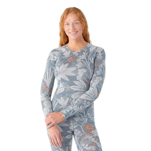 Smartwool Women's Classic Thermal Merino250 Base Layer Crew (Winter Sky  Floral) Merino Baselayer Underwear