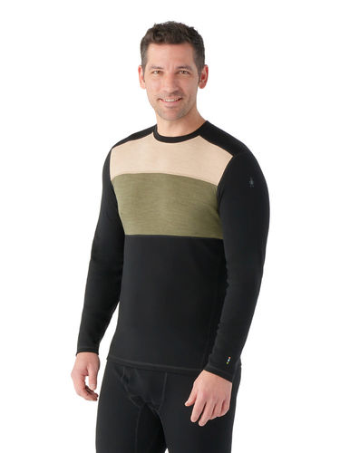 Smartwool Men's Classic Thermal Merino Base Layer Colorblock Crew (Black-Winter Moss)